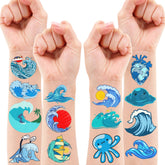 83 PCS Water Ocean Temporary Tattoos Themed Surf Summer Birthday Party Decorations Favors Supplies Decor Water Wave Tattoo Stickers for Kids Cute Gifts School Prizes